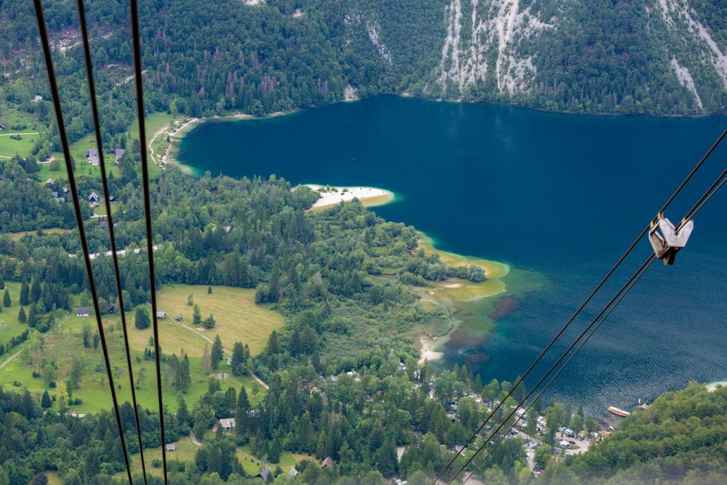 View from the Vogel cable car down to Lake Bohinj